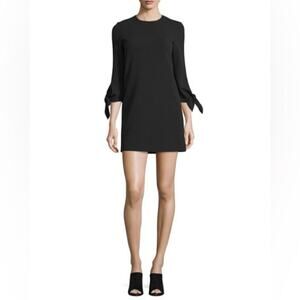 Tibi Tie Sleeve Structured Crepe Black Shift Dress